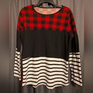 NWOT Red and Black Plaid Striped Long Sleeve Top Sz. M